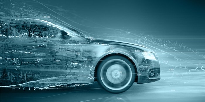 Car in motion with a digital data overlay